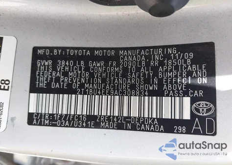 2010 Toyota Corolla Le from USA, damaged, VIN 2T1BU4EE9AC308834